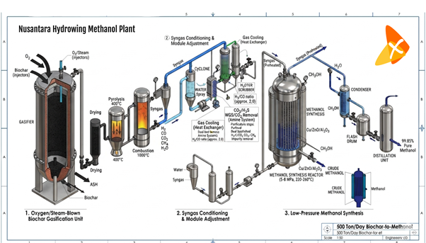 500 TPD of Biochar to Support Bio-Methanol Fuel for Nusantara Hydrowing